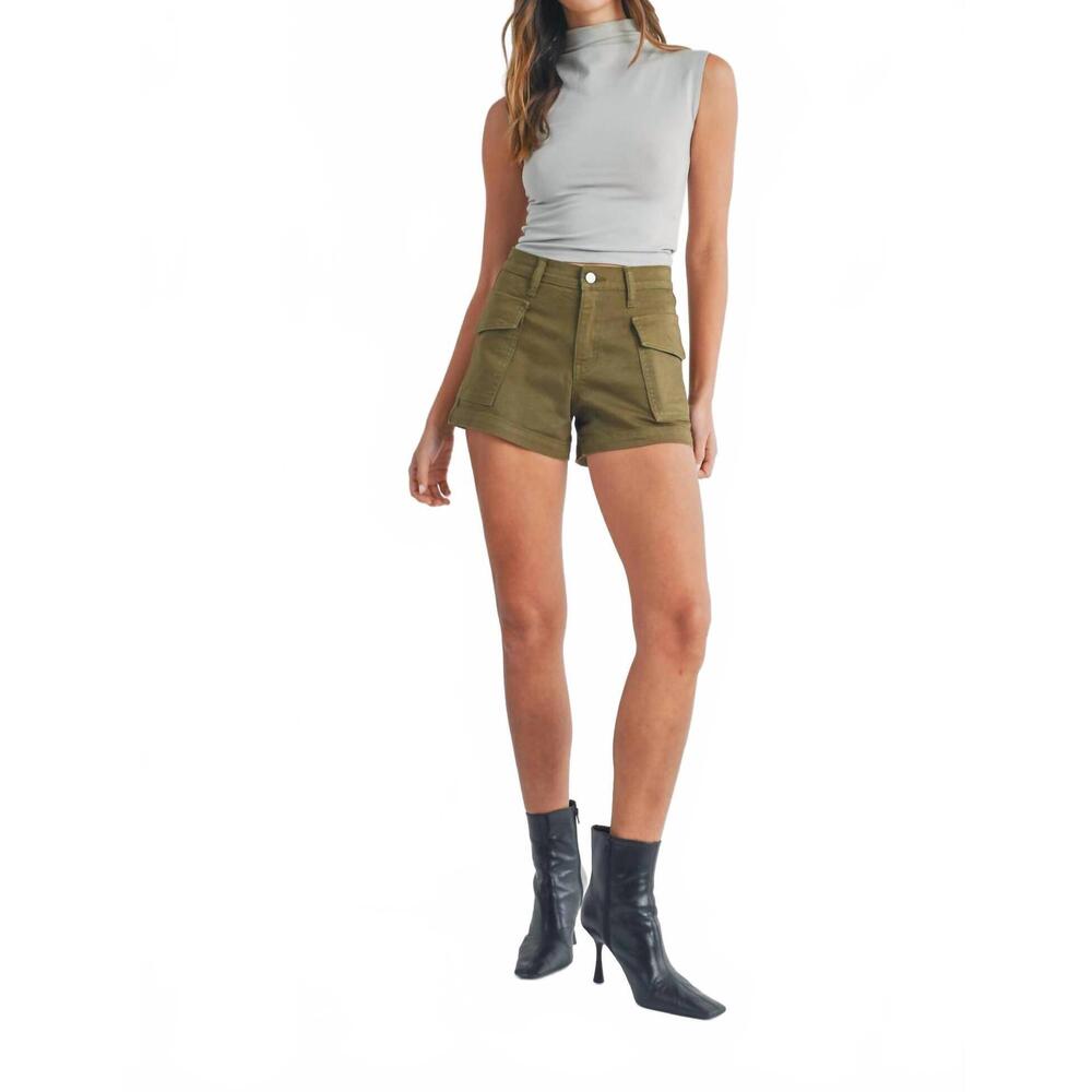 NEW JBD. stretch fabric cargo shorts in olive